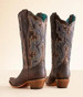 Circle G by Corral® Ladies' Brown/Silver Embroidered & Overlay Shaft Snip Toe Boots