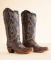 Circle G by Corral® Ladies' Brown/Silver Embroidered & Overlay Shaft Snip Toe Boots