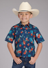 SALE Roper® Boys' S/S Blue Tropical Print Pearl Snap Shirt