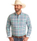 SALE Panhandle Slim® Men's L/S White/Navy/Turquoise Plaid Button Shirt
