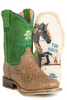 SALE Tin Haul® Little Kids' Tan Diamond Stitch/Green Suede Square Toe Boots