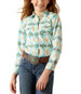 SALE Ariat® Girls' L/S Turquoise/Brown Aztec Print Remy Western Snap Shirt