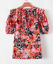 Pretty Bash® Ladies' S/S Puff Sleeve Red/Black Print Blouse