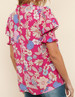Haptics® Ladies' S/S Pink Floral Mock Neck Bubble Sleeve Blouse