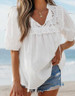 SALE 1 the Woman® Ladies' S/S White Embroidered Lace Tie Neck Blouse