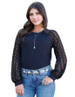 Cruel Denim® Ladies' L/S Black Crochet Sleeve Ribbed Body Shirt