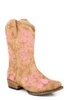SALE Roper® Girls' Tan/Pink Floral Embroidered Snip Toe Boots