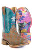 SALE Tin Haul® Girls' Brown/Turquoise Tuti Fruti Sole Square Toe Boots