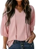 SALE Shoppingwill® Ladies' 3/4 Eyelet Sleeve V-neck Jacquard Waffle Rope Top
