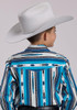 Roper® Boys' L/S Blue Vertical Aztec Stripe Snap Shirt