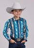 Roper® Boys' L/S Blue Vertical Aztec Stripe Snap Shirt