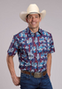 Roper® Men's S/S Blue/Red Tropical Aztec Print Snap Shirt