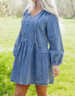 Dear-Lover® Ladies' Long Puff Sleeve V-Neck Denim Mini Dress