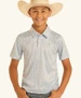 Panhandle Slim® Boys' S/S Blue/White Geo Print Snap Polo Shirt