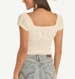 Rock & Roll Denim® Ladies' S/S Natural Smocked Tie Front Top