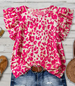 Rosa Clothing® Ladies' Short Ruffle Sleeve Pink/Khaki Leopard Print Blouse