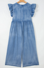 Dear-Lover® Ladies' Ruffled S/S Blue Denim Wide Leg Jumper