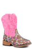 Roper® Toddler Brown/Glitter Rose/Pink Square Toe Boots