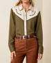 Ariat® Ladies' L/S OIive Green/Cream Bellamy Western Snap Shirt