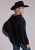 Roper® Ladies' L/S Solid Black Fringed Fleece Hoodie