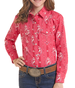 Panhandle Slim® Girls' L/S Red Horses/Flowers/Stripes Snap Shirt