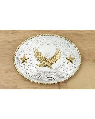 Justin Belt Co Silver and Gold Western Belt Buckle Justin Belt Buckle In Collectible Western Americana Belt  main image 4