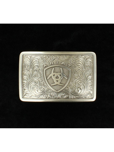 Ariat® Men's Silver Rectangular Filigree Logo Belt Buckle