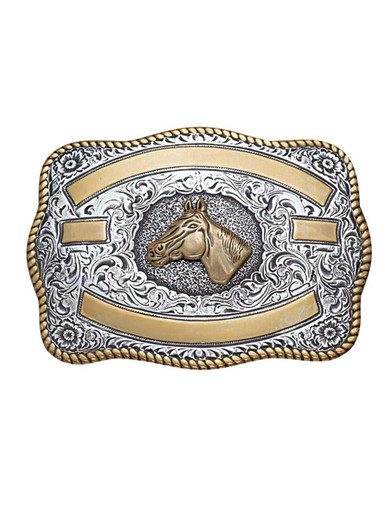 Vintage Large Horse Crumrine Embossed Jewelers Bronze Belt Buckle Large Vintage Crumrine Horse Pony Belt Buckle With Floral  main image 4