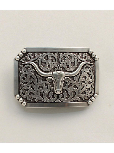 Nocona® Men's Antique Silver Longhorn Scroll Belt Buckle