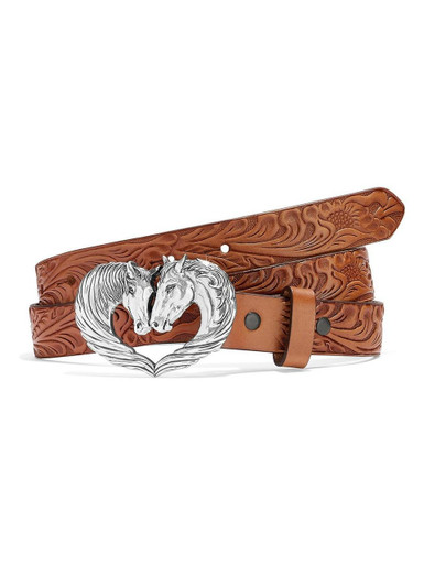 Vintage Justin Hand Tooled Brown Leather Skinny Belt Horse Head Buckle Size 30 Tooled Leather Horse Belt - Cellar Leather main image 3