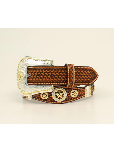 Nocona® Men's Tan Leather Basketweave Scalloped Star Concho Belt