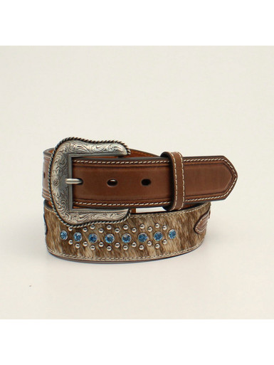 Nocona® Men's Brown Leather Calf Hair & Blue Stone Belt