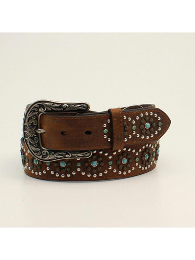 Nocona® Ladies' Brown Leather Belt With Turquoise Stones