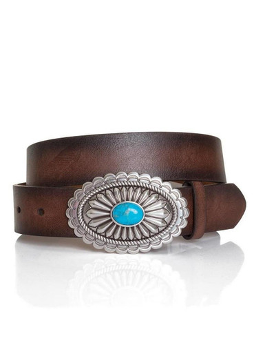 Ariat® Ladies' Brown Leather Belt With Silver & Turquoise Stone Buckle