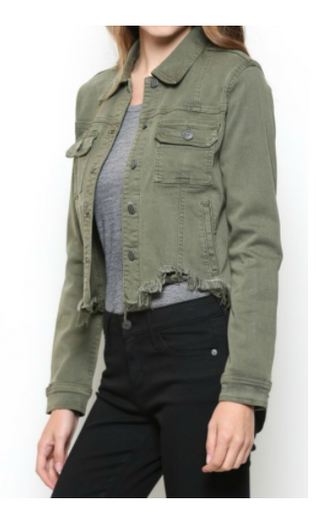 Frayed Hem Olive Button Up Jean Jacket - FINAL SALE – Inherit Co.