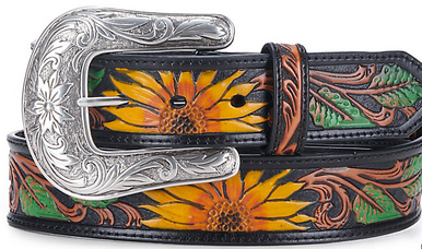 C3 Womens Sunflower Tooled Western Belt - Tan