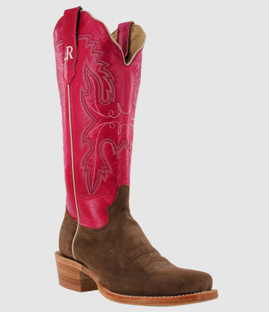 R. Watson® Ladies' Cider Brown Roughout/Fuchsia Cutter Toe Boots