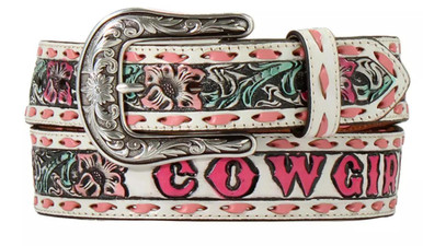 Western Leather Cowgirl Belt Bull Rodeo Buckle Ranch Floral NEW Small BROWN WESTERN LEATHER BELT FLORAL PATTERN RODEO COWGIRL  main image 4