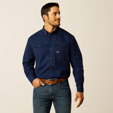 Ariat® Men's Navy L/S Rebar Washed Twill Button Work Shirt