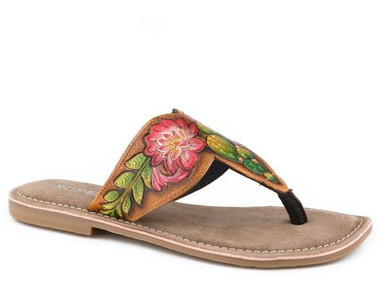 Roper® Ladies' Juliet Cactus Painted Tooled Flat Sandals