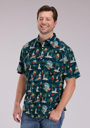 Roper® Men's S/S Blue Hawaiian Cowboy Snap Shirt