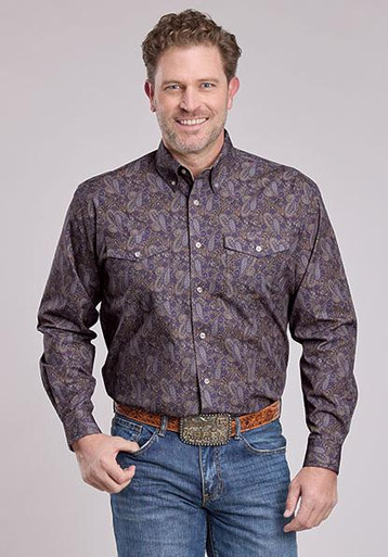 Roper® Men's L/S Purple Paisley Print Button Shirt