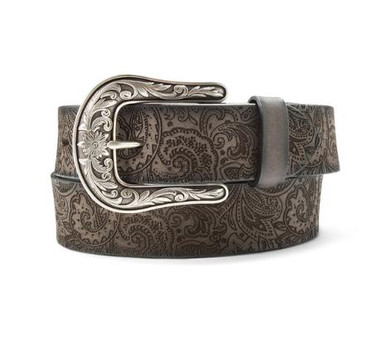 未使用品　LOHEN COW LEATER SLASH BELT SILVER ariat-ladies-black-laser-cut-
