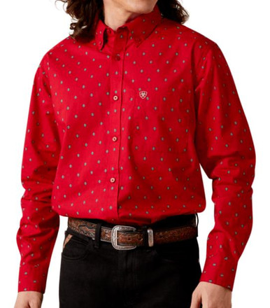 Ariat Men's L/S Red Print Truett Fitted Button Shirt