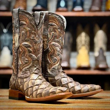 Tanner Mark® Men's Nicotine Monster Fish Print Square Toe Boots