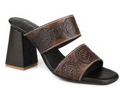 Roper® Ladies' Stella Brown Tooled Open Toe Sandals