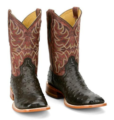 Tony Lama® Men's Blaine Dark Chocolate FQ Ostrich/Rust Goat Square