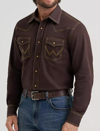 Wrangler Retro® Men's L/S Brown Bark Modern Fit Snap Shirt