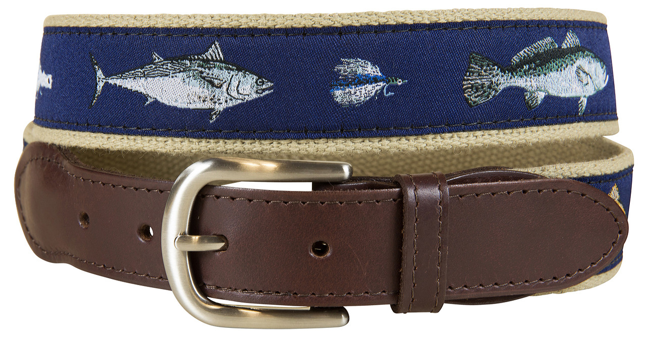 Saltwater Fish & Flies Leather Tab Belt 44 (Waist Size 42/43)