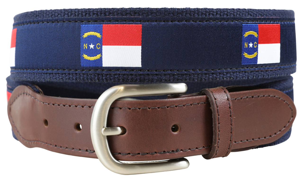 North Carolina State Flag Leather Tab Belt by Belted Cow Company